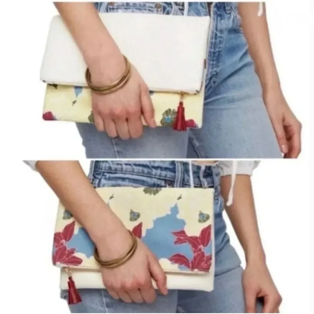 Rachel Pally Reversible Leather and Canvas Zippered Clutch I5